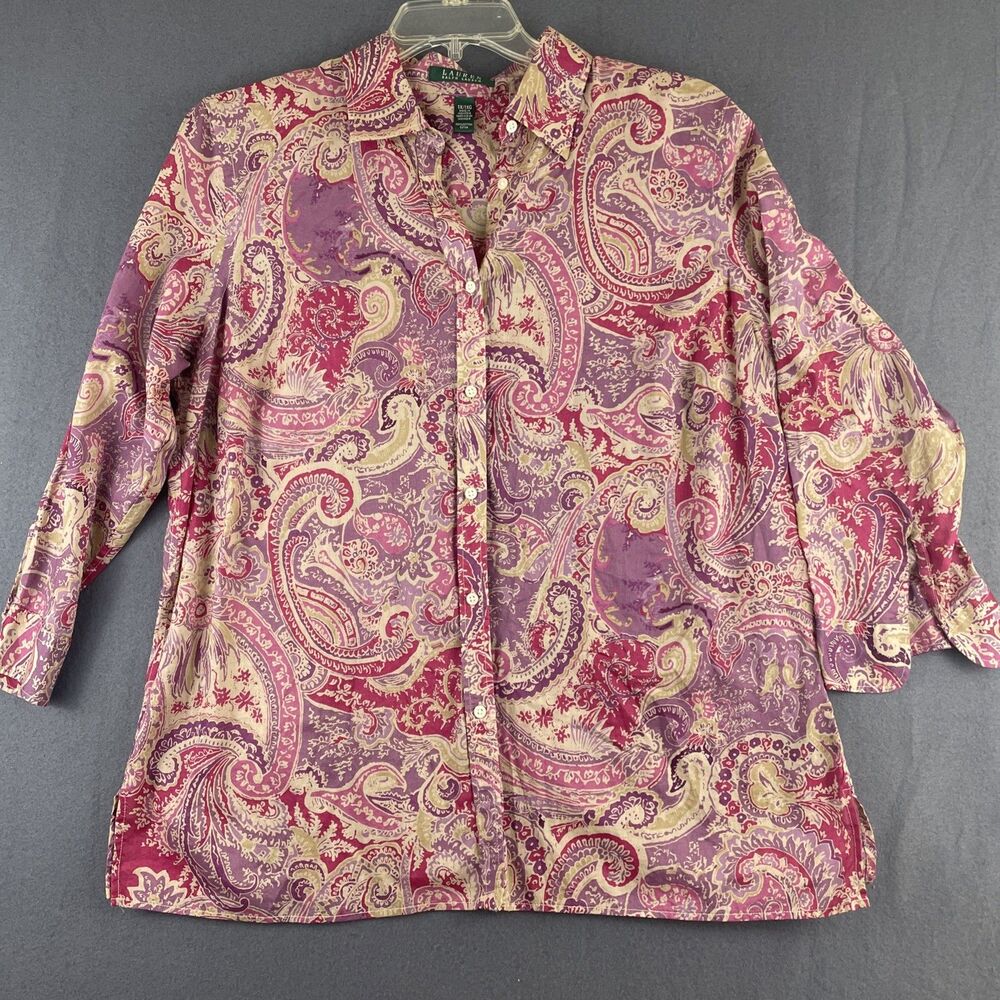 Lauren Ralph Lauren Paisley Pink Paisley Lightweight 100% Cotton Blouse Size 1X